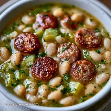 Andouille Sausage Bean Soup for 6 Servings Recipe Card