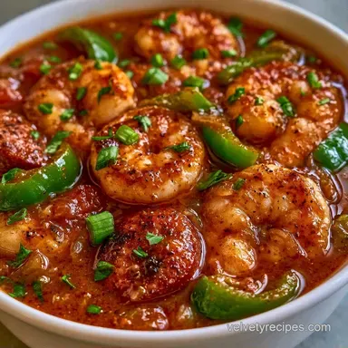 Andouille Sausage Creole with Shrimp Recipe Card