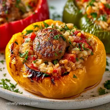 Andouille Stuffed Peppers with Rice