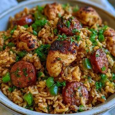 One-Pot Chicken Sausage Jambalaya Recipe Card