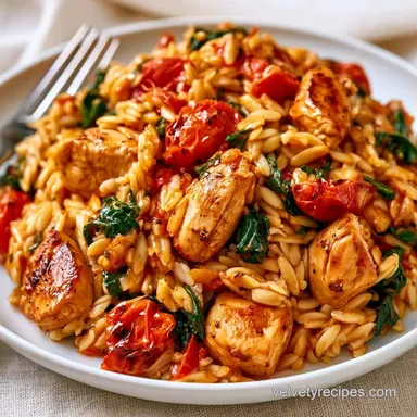 Creamy Chicken Boursin Orzo Bake One-Pan Recipe Card