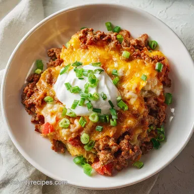 Crock Pot Keto Taco Casserole Recipe for 6 Servings Recipe Card