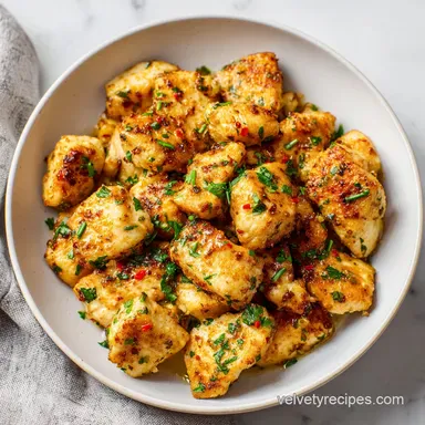 Garlic Butter Chicken Bites in 15 Minutes for 4 Servings Recipe Card