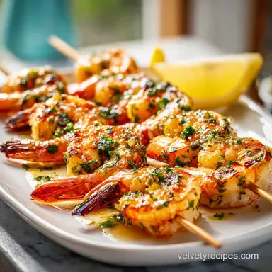 Garlic Butter Shrimp Skewers for 4 Servings: Charred and Tender Recipe Card