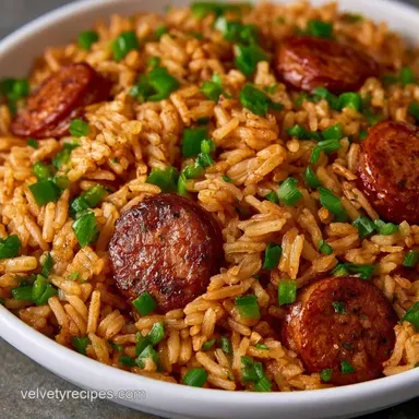 One-Pot Dirty Rice with Andouille Sausage Recipe Card