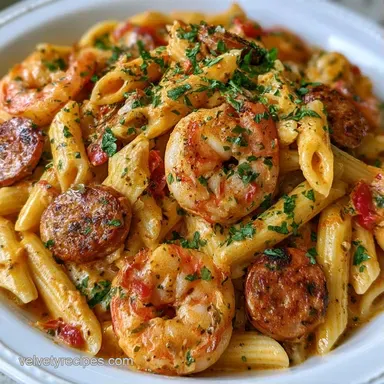 Creamy Shrimp Andouille Sausage Pasta Recipe Card