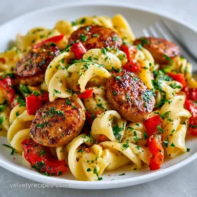 Spicy Andouille Sausage Pasta for 4 Recipe Card