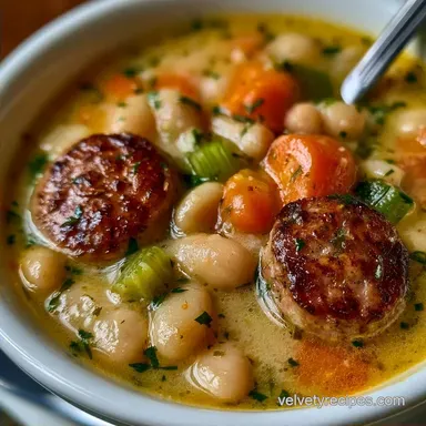 White Bean Andouille Sausage Soup: Creamy