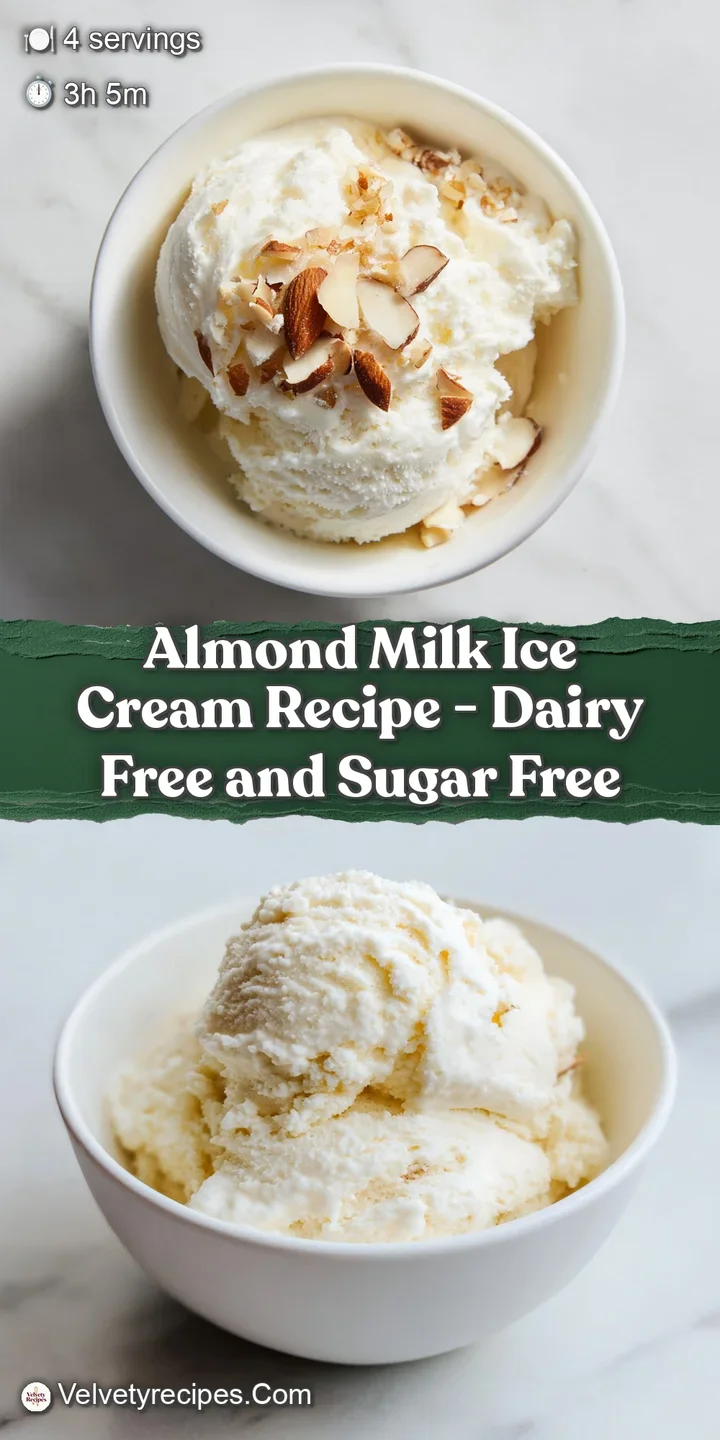 Close-up of a frosty scoop of white almond milk ice cream, showing smooth, dense texture.