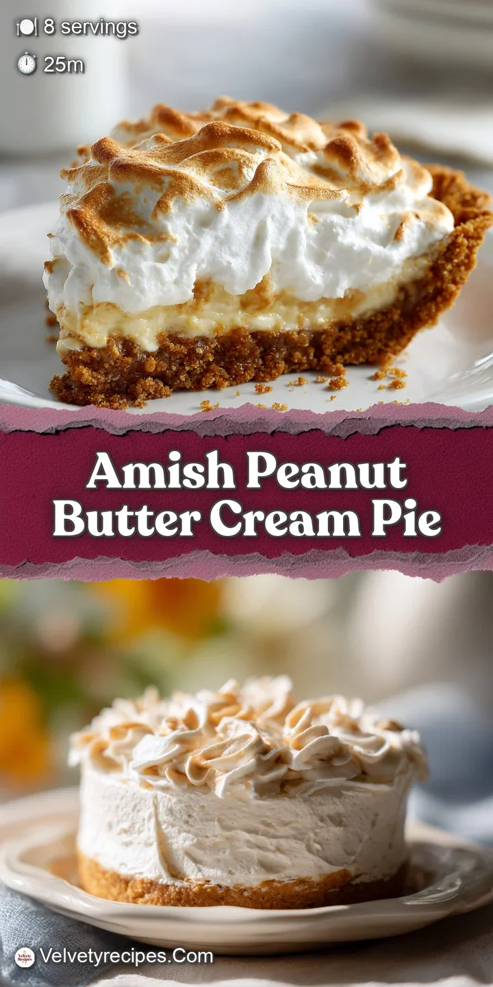 Close-up of peanut butter pie, showing rich, textured filling and flaky crust. Whipped cream swirls add a light, airy cont...