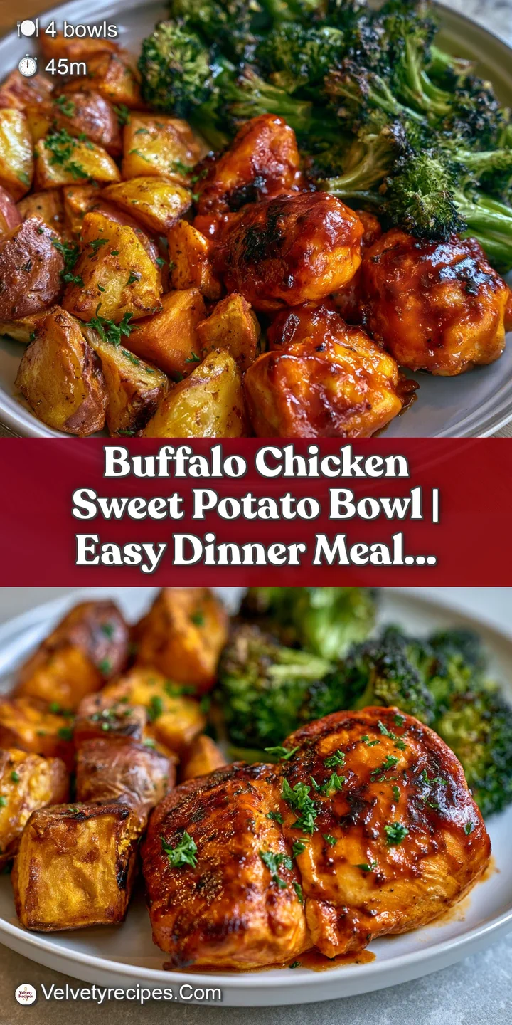 Close-up of saucy, orange-glazed chicken and tender roasted sweet potatoes with a drizzle of cool white dressing.