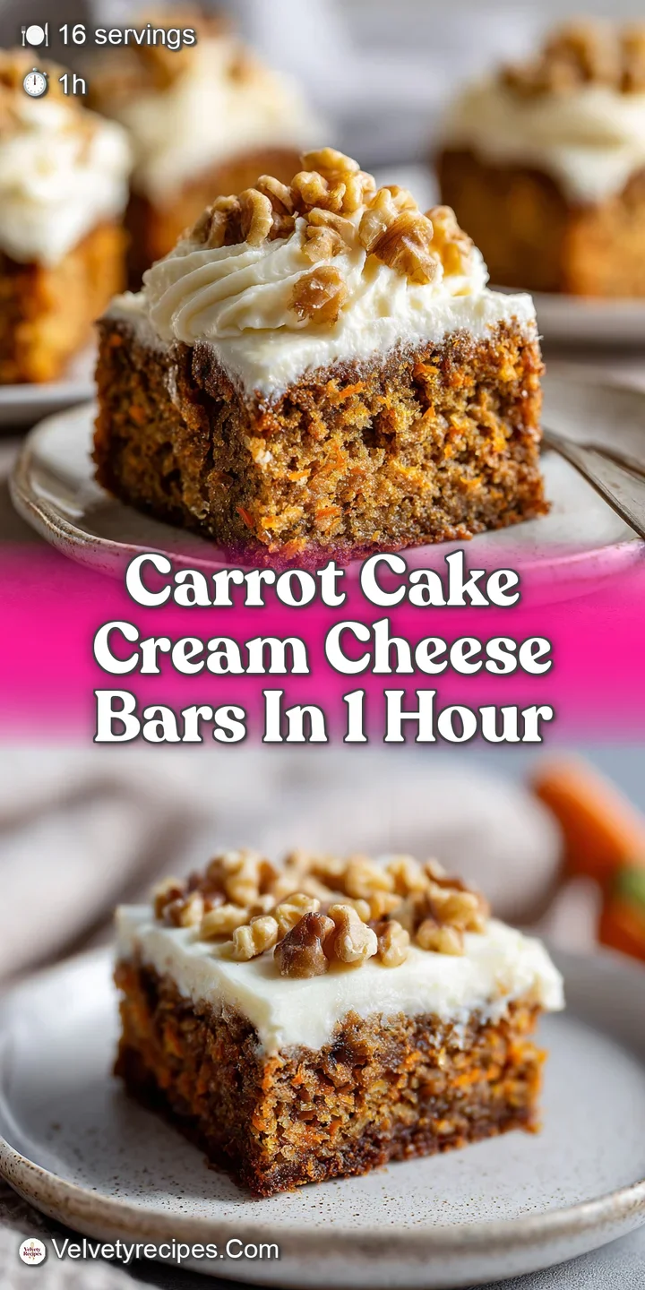 A close-up showcasing the moist texture of a carrot cake bar, with swirls of rich, tangy cream cheese frosting.