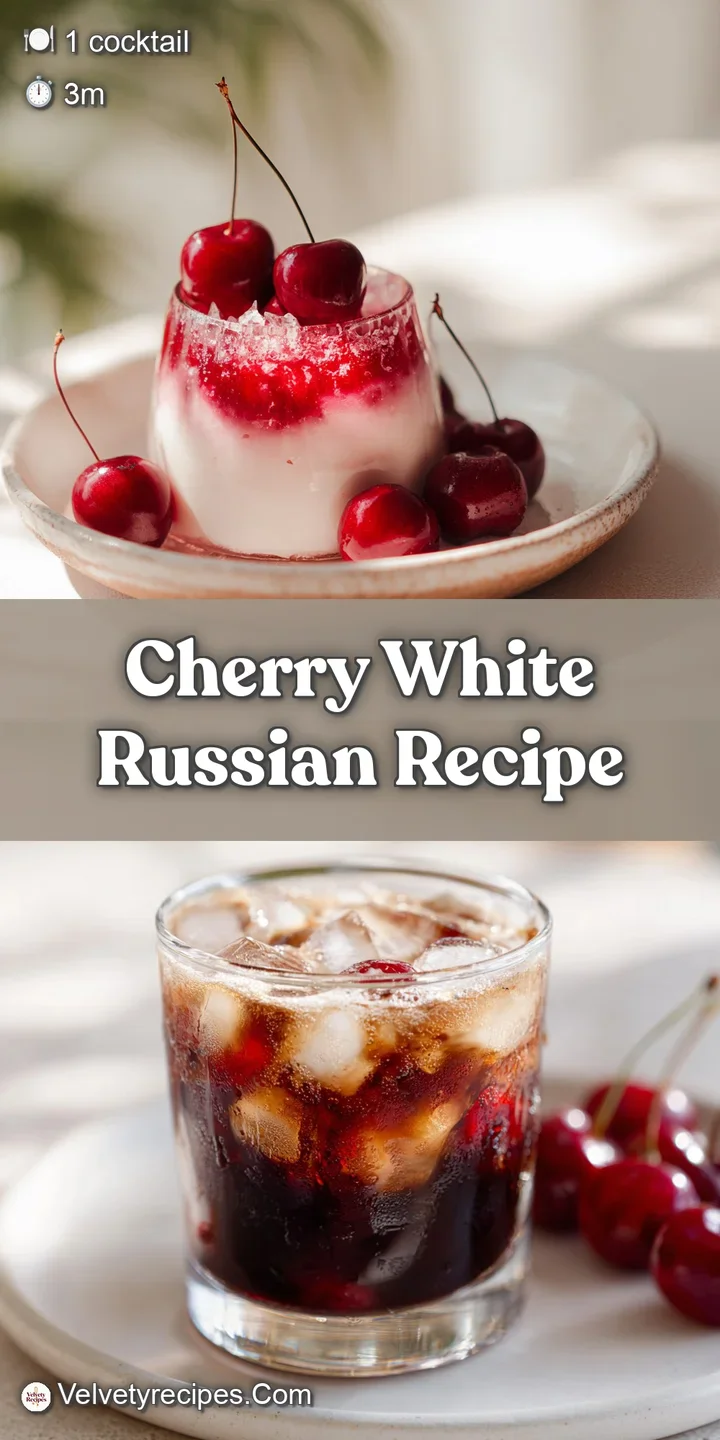 Close-up of a creamy white russian cocktail with a glistening cherry, showcasing condensation on the glass's cool surface.