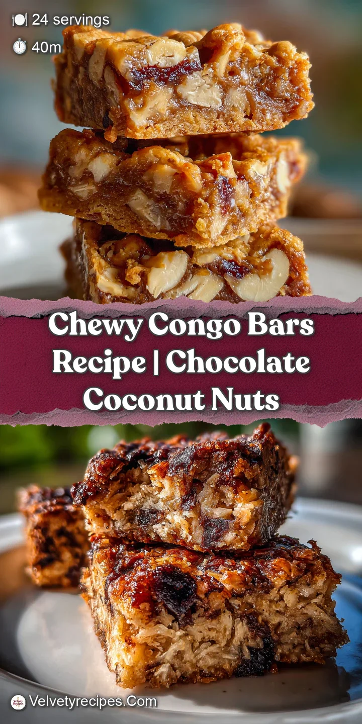 Close-up on a single congo bar, highlighting its fudgy texture and pockets of melted chocolate. Hints of toasted nuts peek...