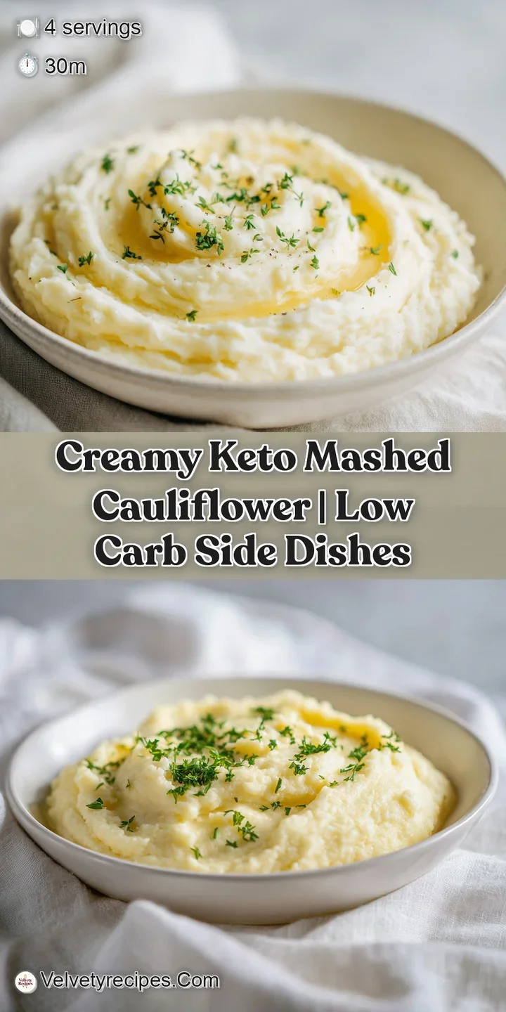 A close-up of velvety mashed cauliflower showing its tender texture, glistening slightly under warm light.