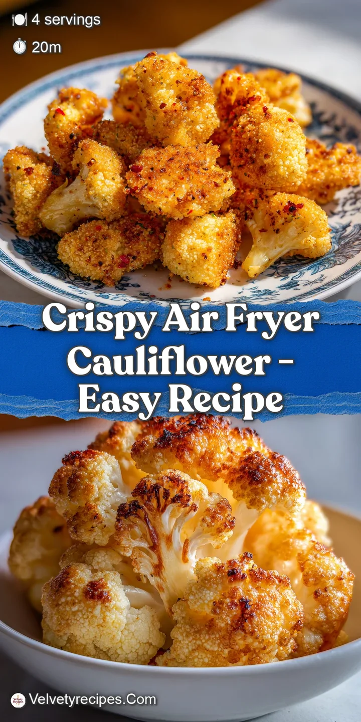 Close-up of air-fried cauliflower, highlighting the golden-brown, slightly caramelized edges and flavorful seasoning on th...