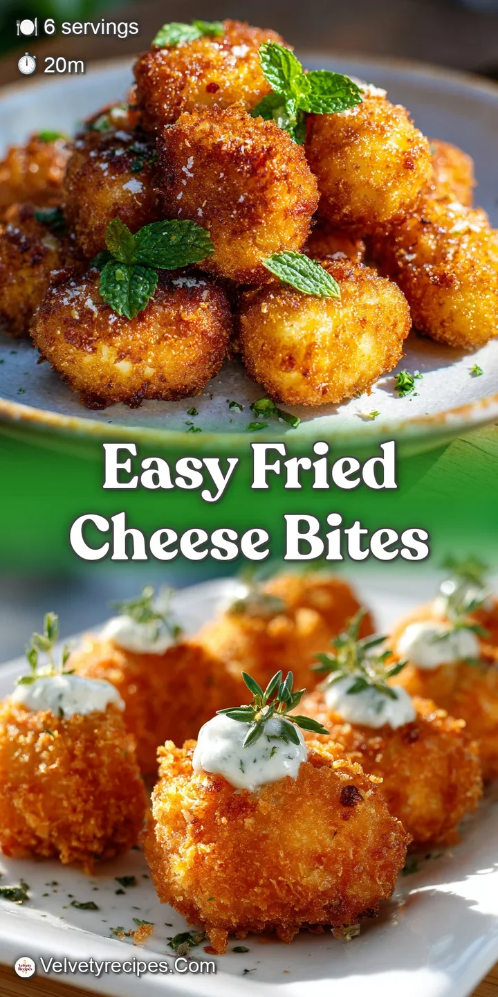 Close-up reveals a crispy, golden-brown fried cheese bite, with molten cheese bubbling enticingly from the center.