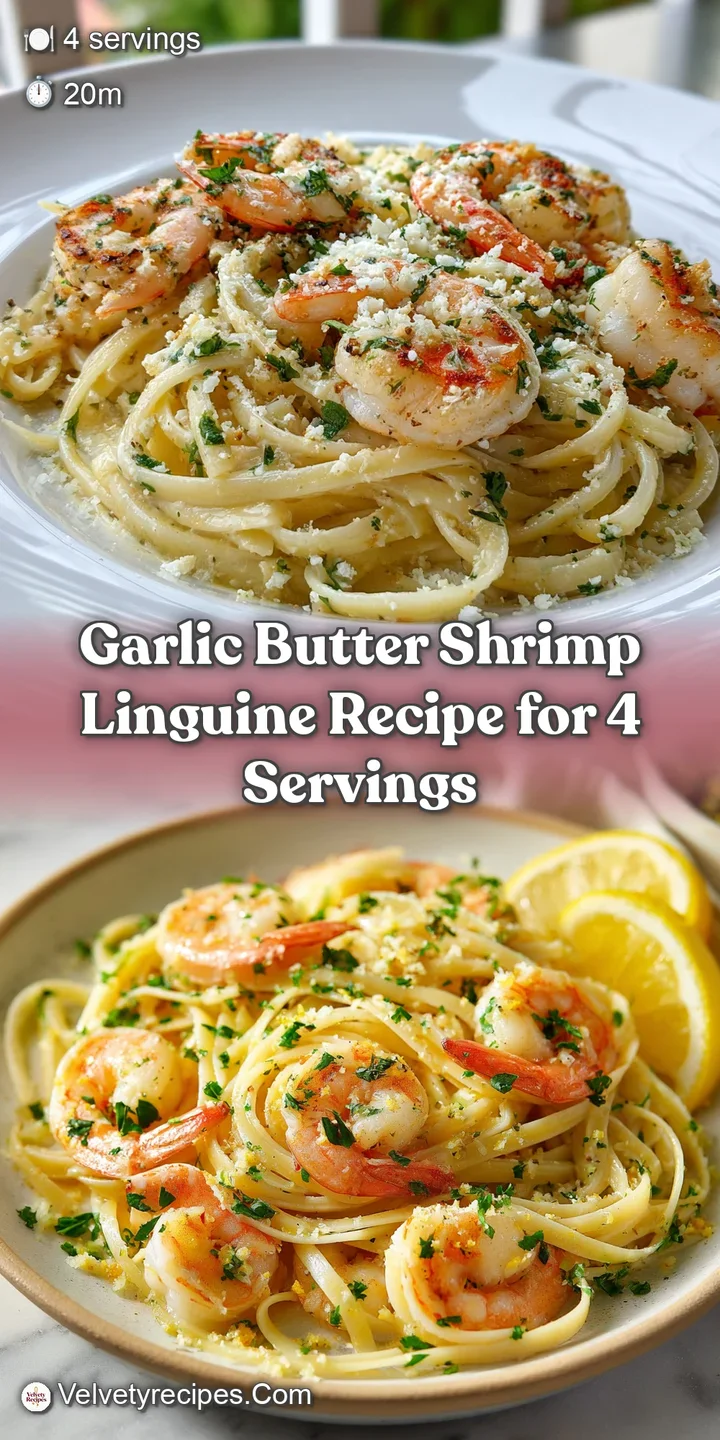Close-up shows glistening shrimp, creamy sauce clinging to linguine. Garlic and herbs pop, a tempting, flavorful bite.
