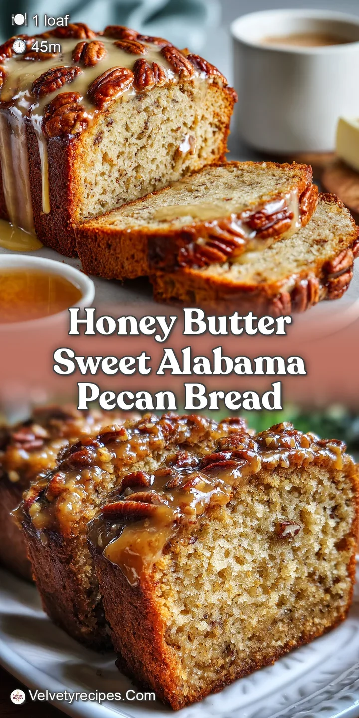 Close-up of glistening honey butter soaking into warm pecan bread. Texture, color, and warmth entice you with every bite.