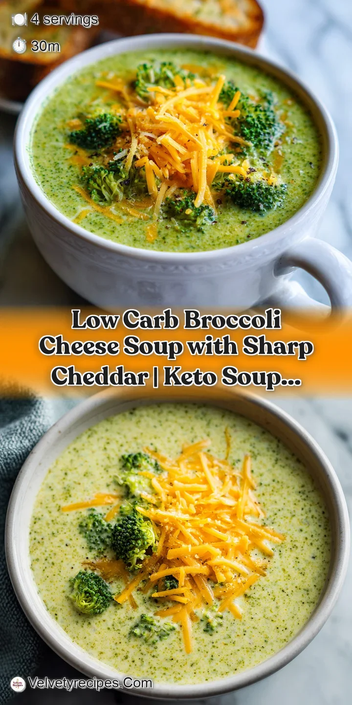 A rich, velvety broccoli cheese soup with visible cheddar cheese strands and a smooth texture.