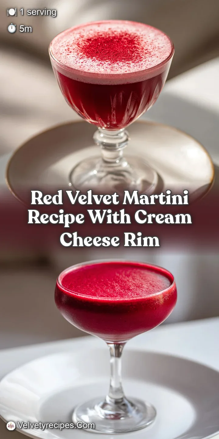 Close-up of a ruby-red martini; powdered cocoa coats the surface, and sugary crystals catch the light. A tempting, luxurio...