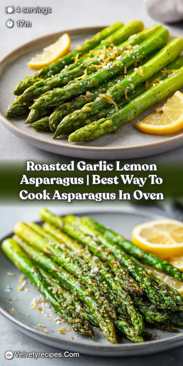 Close-up of bright green asparagus with golden roasted garlic cloves, highlighting crisp-tender texture.