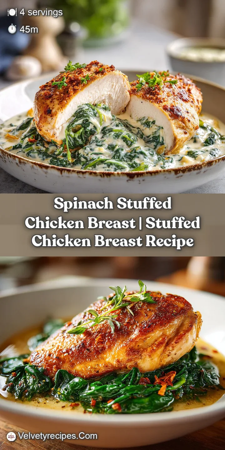 Close-up of tender chicken breast with a beautifully seared crust and visible spinach filling.