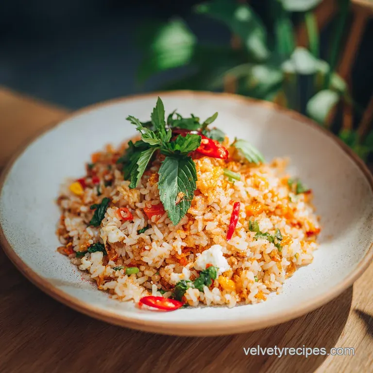 Perfectly portioned fried rice in a white bowl, steam rising. Garnished with scallions; enticing sheen from soy sauce.