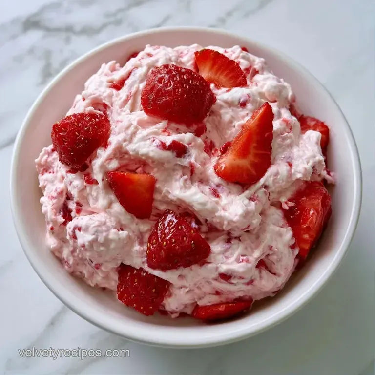 Airy pink cream in a crystal glass, garnished with a fresh strawberry slice and a vibrant green mint sprig.