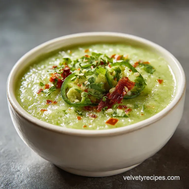 A spoonful of bright green tomatillo salsa verde with creamy avocado chunks, artfully drizzled over grilled chicken.