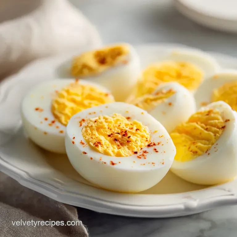 A trio of artfully arranged hard-boiled eggs, halved to reveal sunny centers.