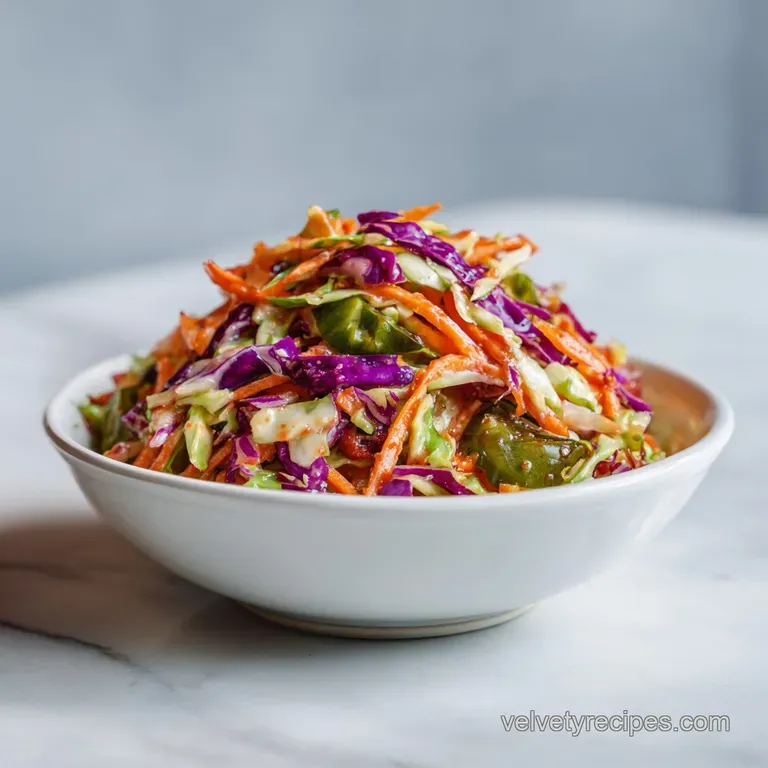 A refreshing mound of colorful slaw, artfully arranged in a rustic bowl, perfect for topping tacos.