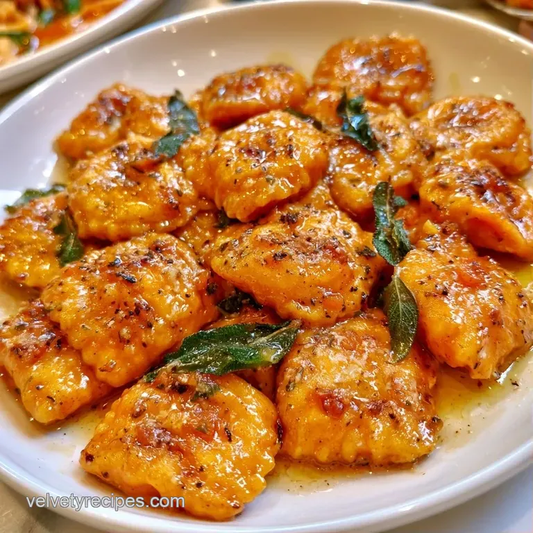 Five delicate pasta squares drizzled with nut-brown butter, garnished with fried sage and fine cheese shavings.