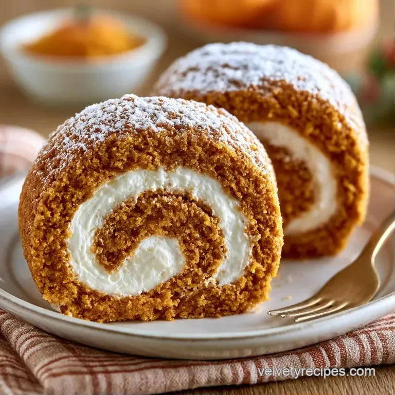 A single slice of orange swirl cake dusted with powdered sugar, resting on a white plate with a mint leaf garnish.