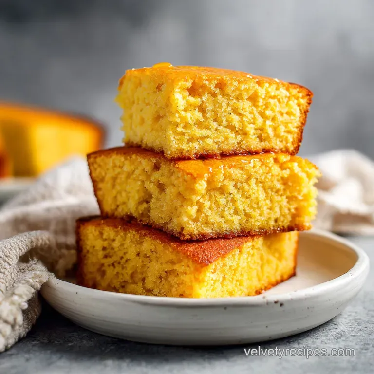 Buttery cornbread slice, honey glistening, rests on a linen napkin. Warm and inviting, a delightful Southern comfort.
