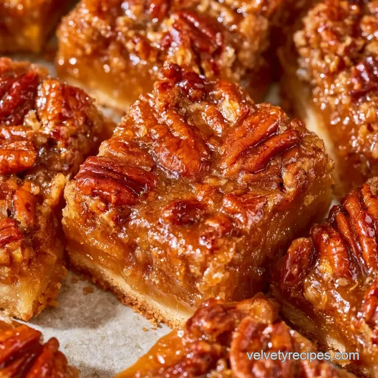 A square of toasted nut bars on a white ceramic plate, dusted with powdered sugar and a mint leaf accent.