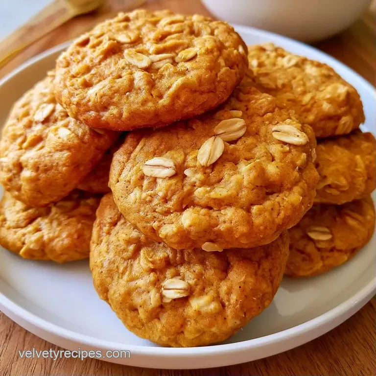 A stack of soft, amber-colored cookies on a white ceramic plate beside a glass of milk and a linen napkin.