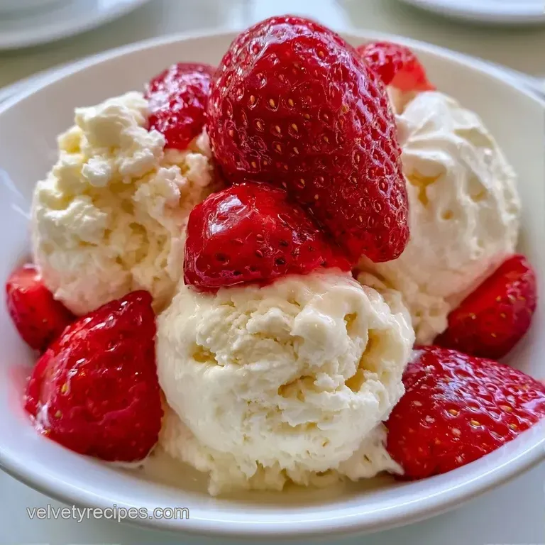 Elegant crystal bowl holding smooth white frozen scoops garnished with vibrant red berries and a sprig of mint.