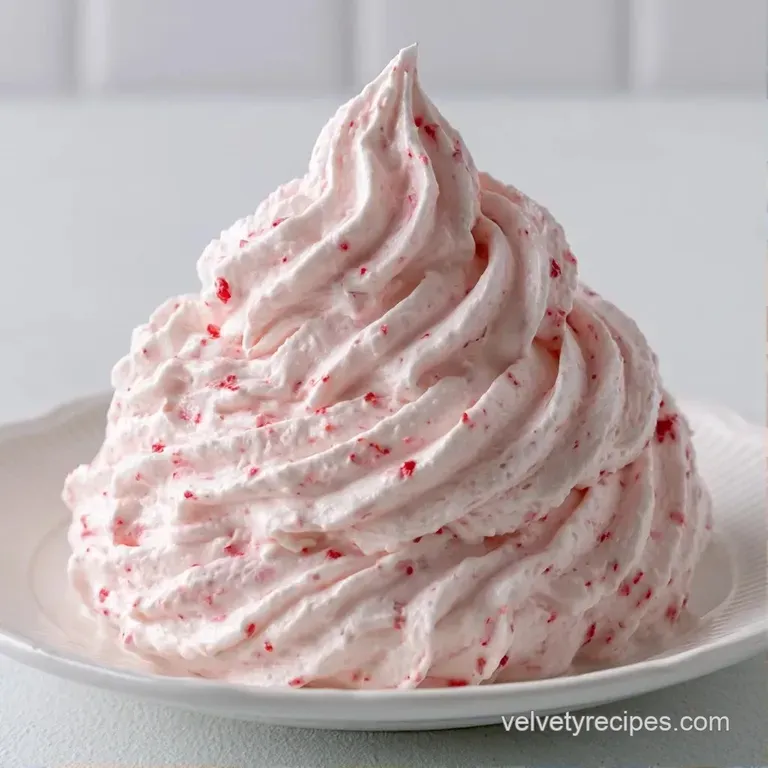 Elegant swirls of thick white cream topped with a fresh strawberry and a mint leaf on a polished white plate.
