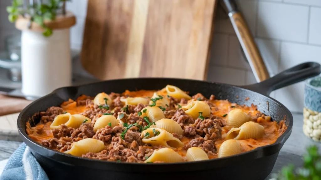 Creamy Beef and Shells recipe