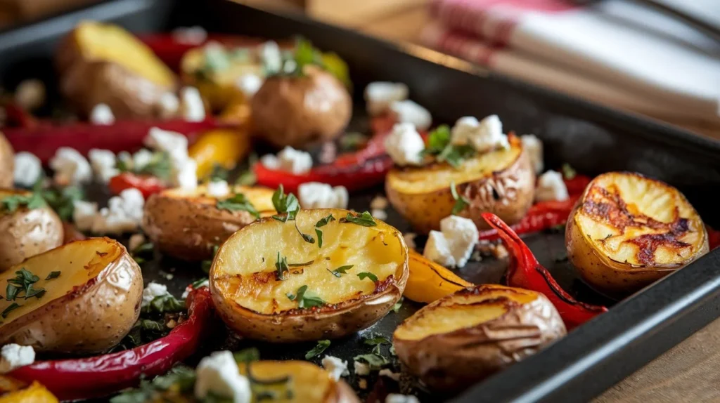 Greek Roasted Potatoes With Peppers and Feta