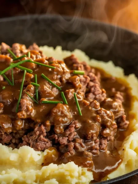 Ground Beef and Gravy Over Mashed Potatoes