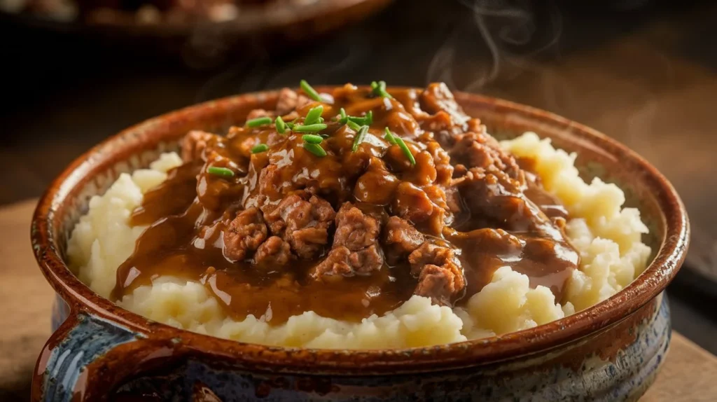 Ground Beef and Gravy Over Mashed Potatoes recipe